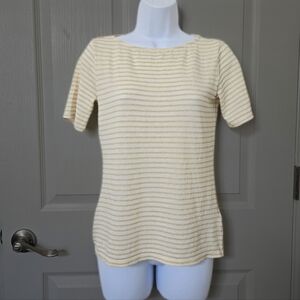 Lauren Ralph Lauren Boatneck Striped Metallic Gold Cream Top size XS